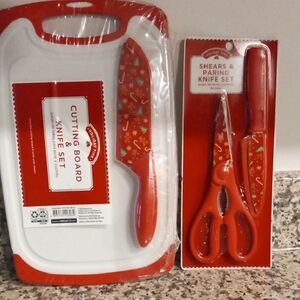 Holiday Cutting Board and Knife Set - Red and Shears & Pairing Knife Set